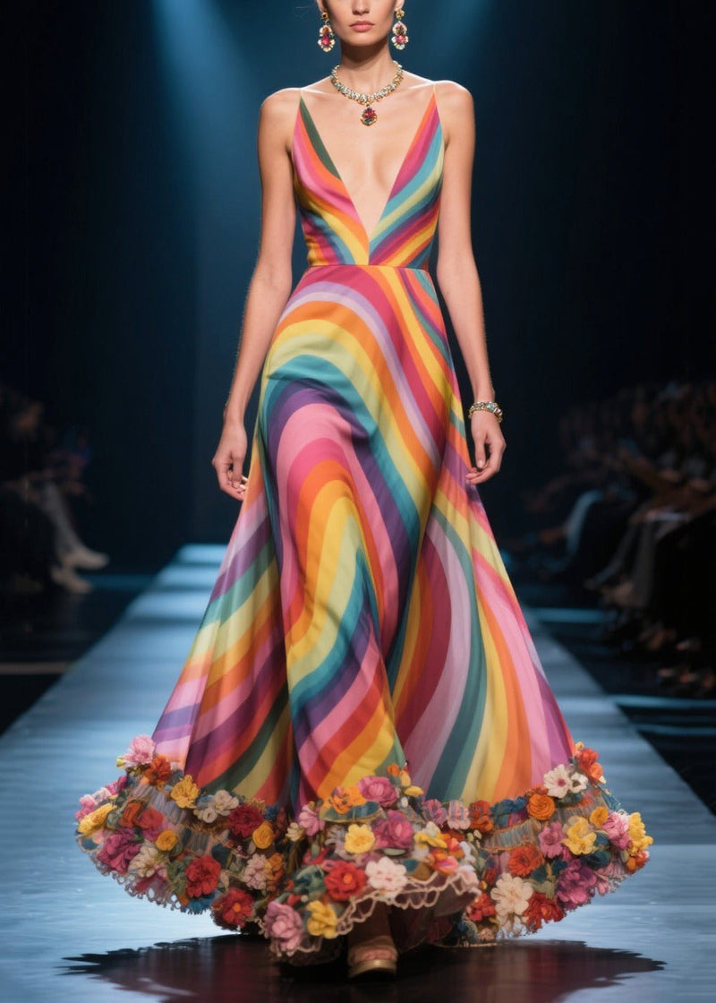 Rainbow Decorated Silk Vestidos Dress Summer