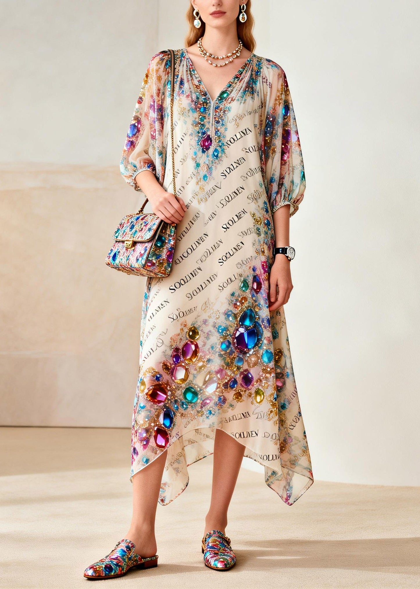 Rainbow Print Holiday Maxi Dress Summer