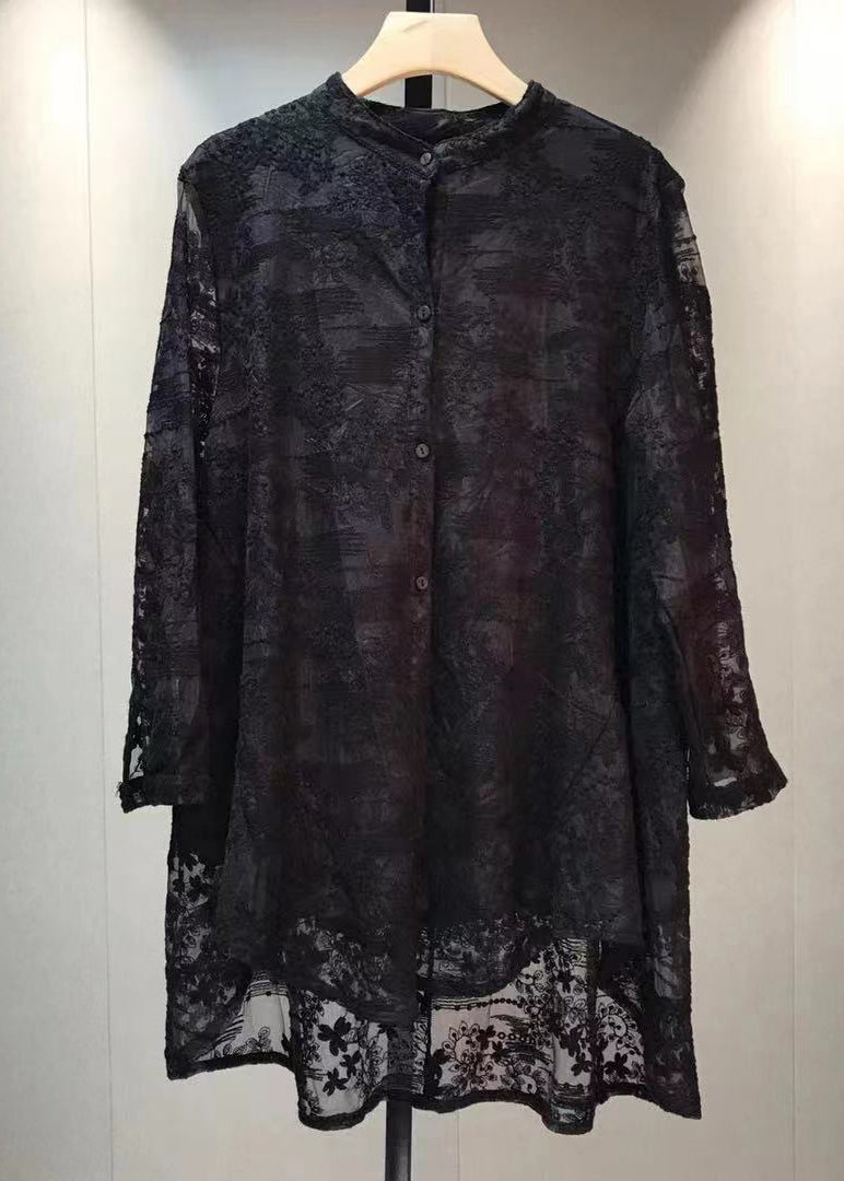 Red Embroidered Button Patchwork Lace Shirt Fall