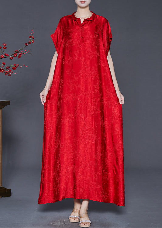 Red Jacquard Silk Robe Dresses Oversized Summer