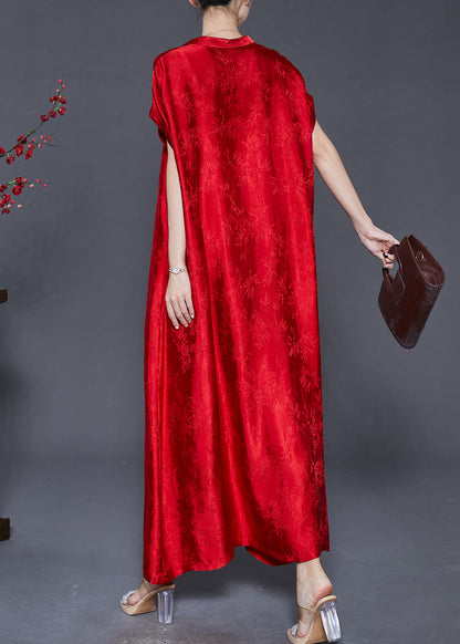 Red Jacquard Silk Robe Dresses Oversized Summer