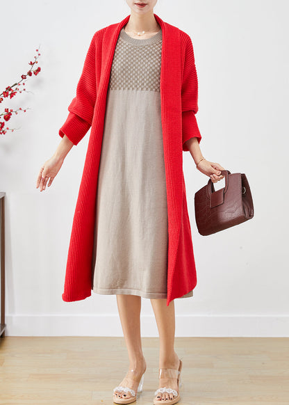 Red Oversized Warm Knit Cardigans Fall