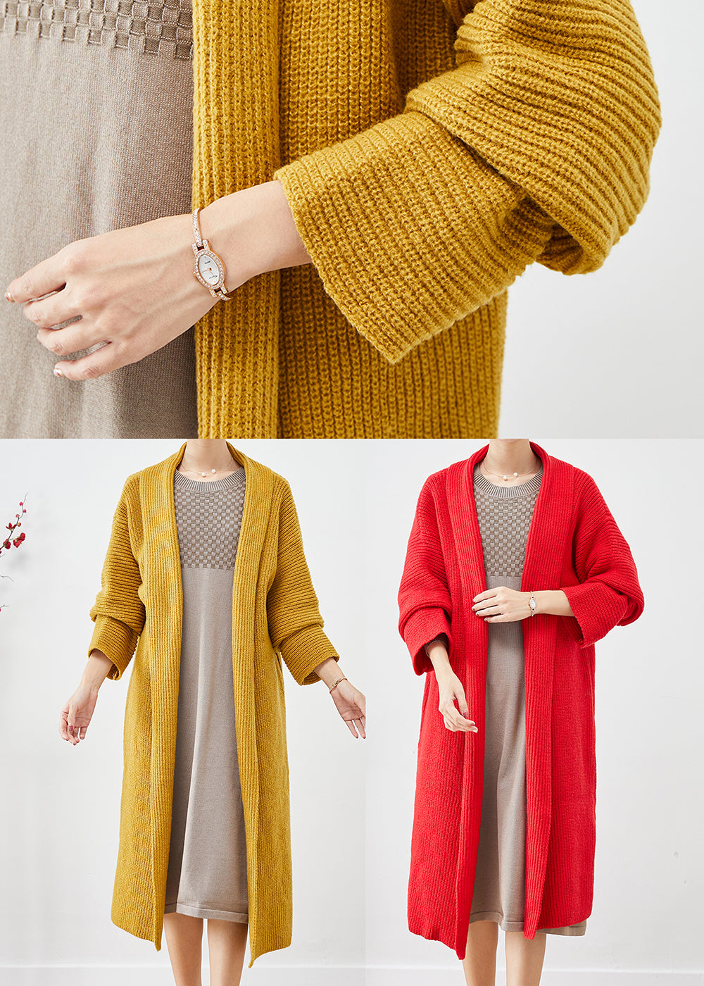 Red Oversized Warm Knit Cardigans Fall