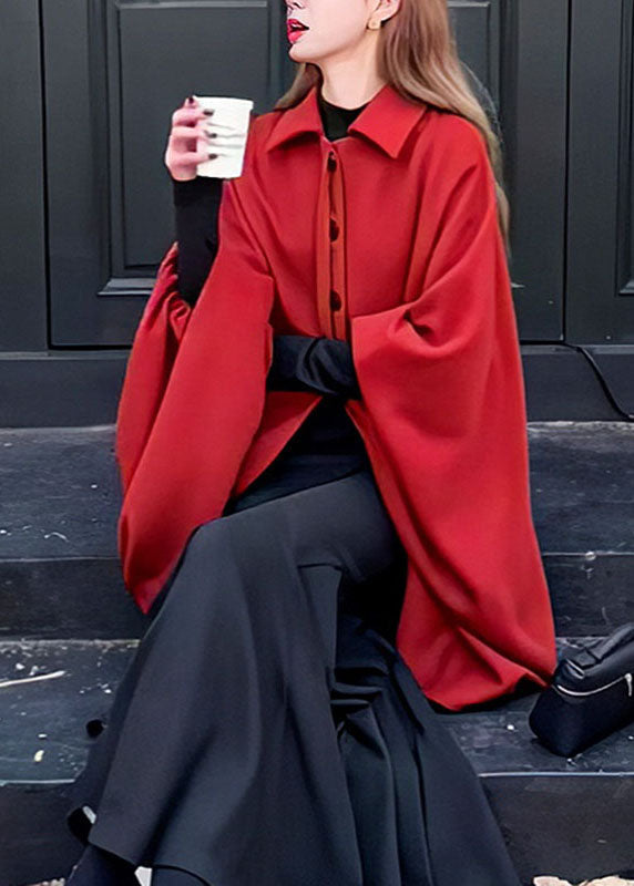 Red Peter Pan Collar Asymmetrical Woolen Cape Bracelet Sleeve