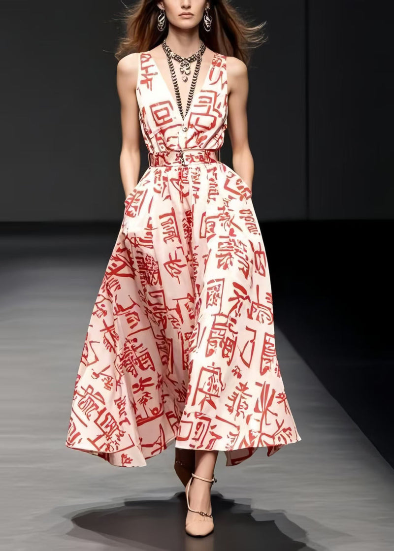 Red Print Silk Sundress Exra Large Hem Summer