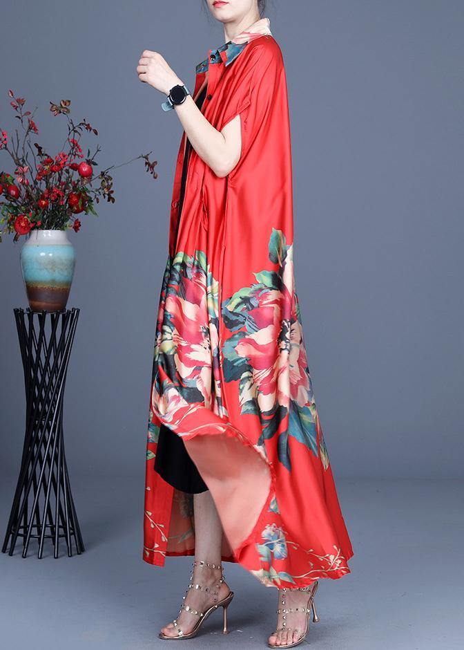 Red Print Summer Cardigan Long