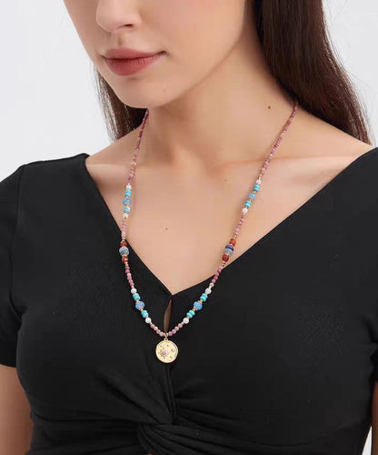 Red Stainless Steel Turquoise Rhodochrosite Pendant Necklace