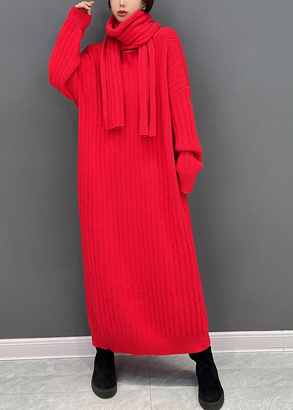 Red Turtleneck Knit Ankle Dress Fall