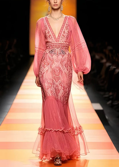 Rose Cinched Patchwork Lace Vestidos Dresses Cloak Sleeves