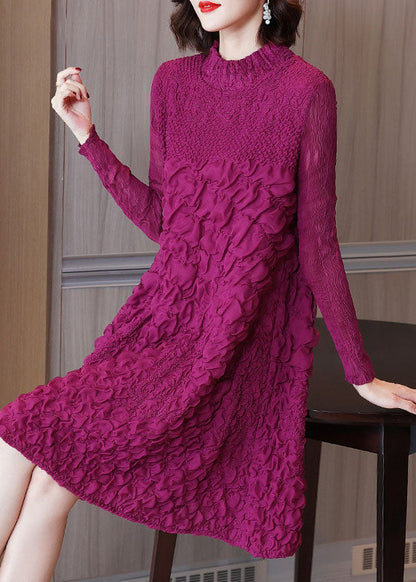 Rose O-neck Embroidered Long a Line Dresses Long Sleeve