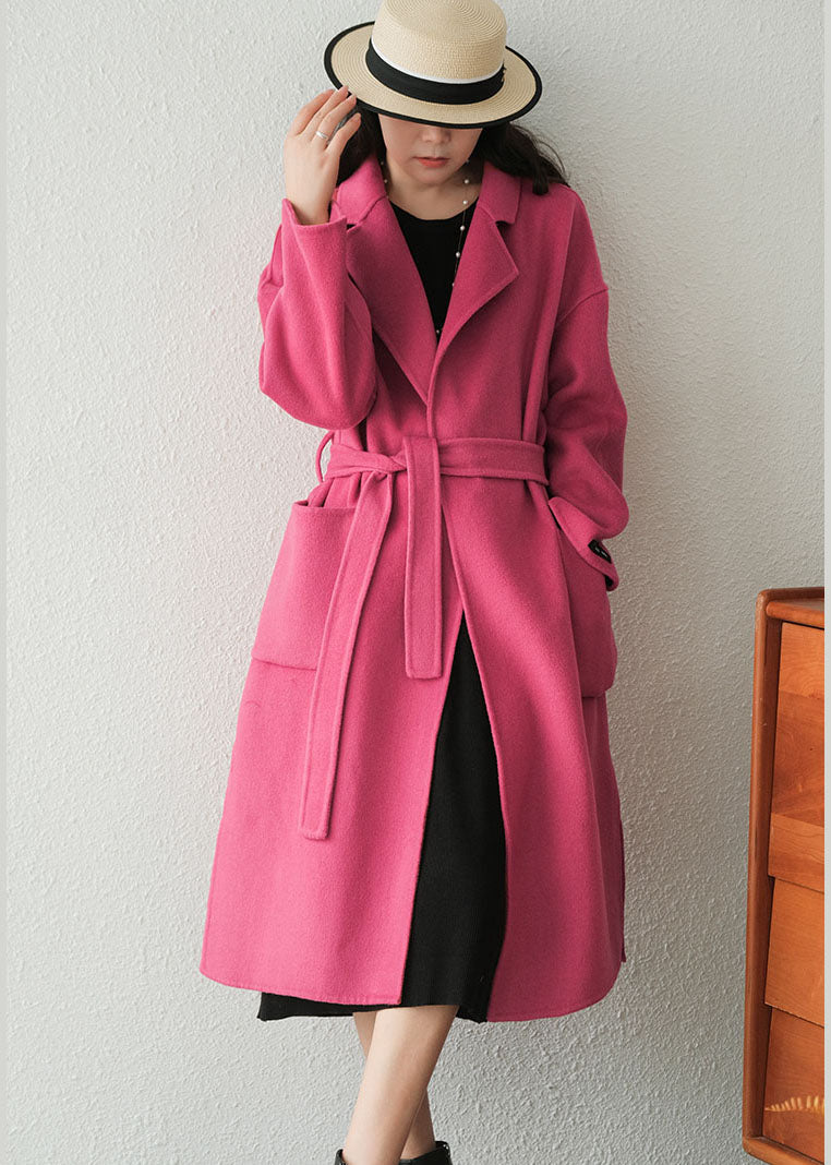Rose Peter Pan Collar Sashes Woolen Coats Winter