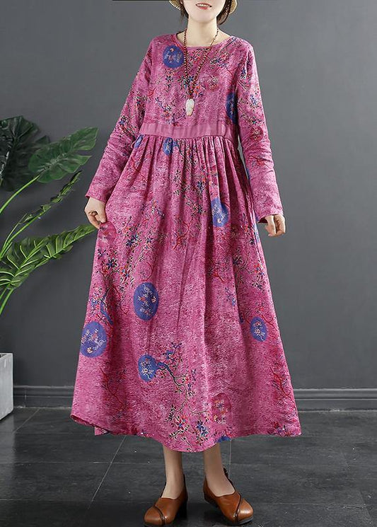 Rose Print Tunics O Neck Patchwork Maxi Dress