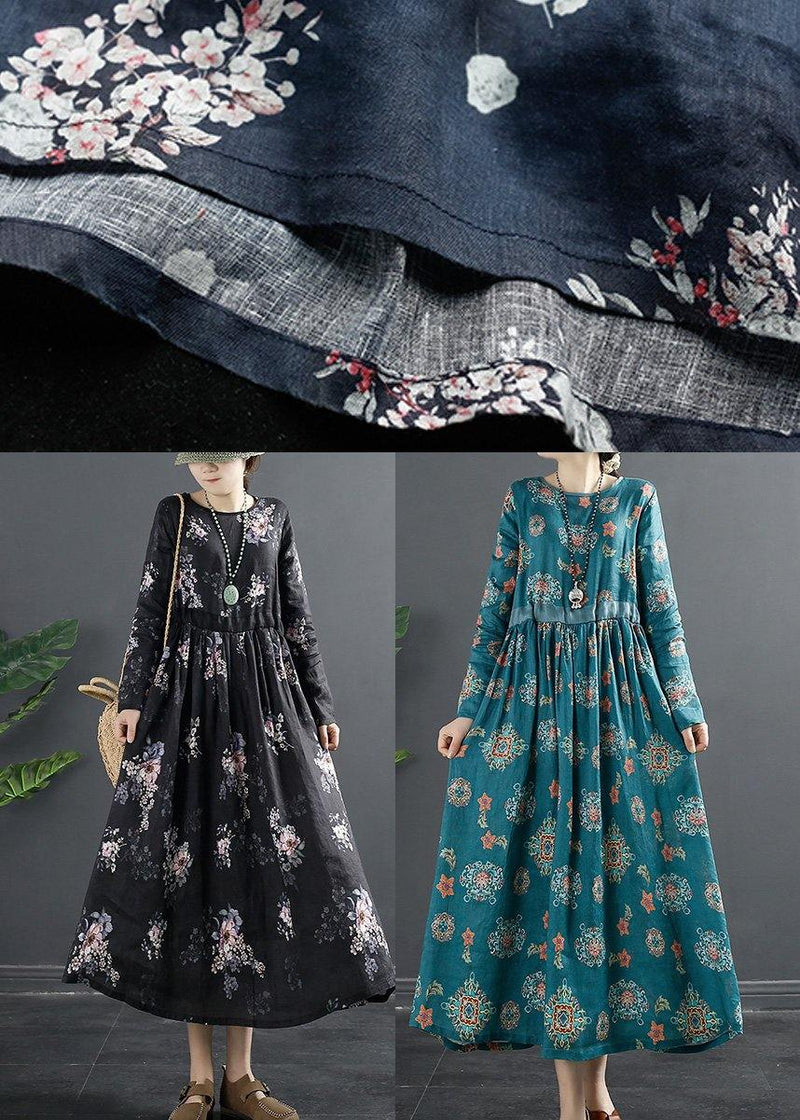 Rose Print Tunics O Neck Patchwork Maxi Dress