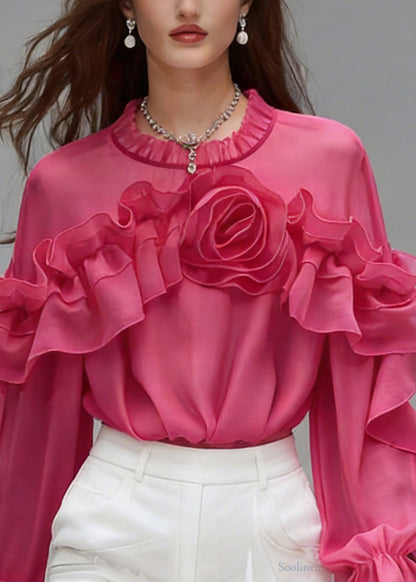 Beautiful Rose Ruffled Floral Cotton Shirt Spring