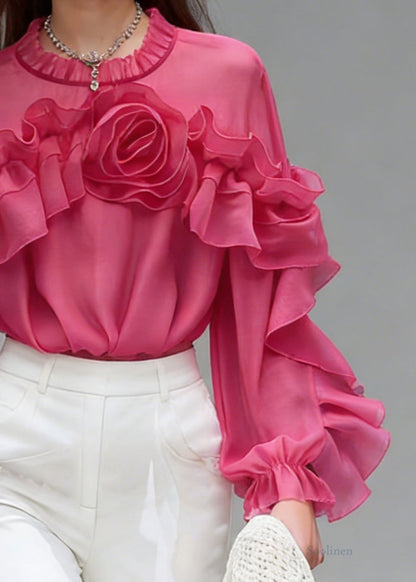 Beautiful Rose Ruffled Floral Cotton Shirt Spring