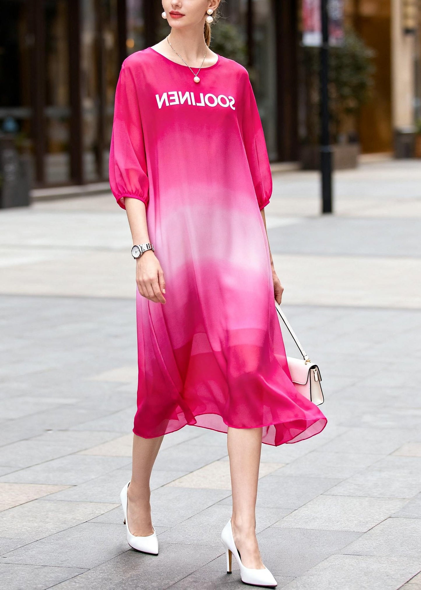 Rose Tie Dye Chiffon Tea Dresses Summer