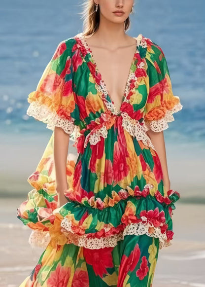 Ruffled Print Chiffon Beach Dresses Summer