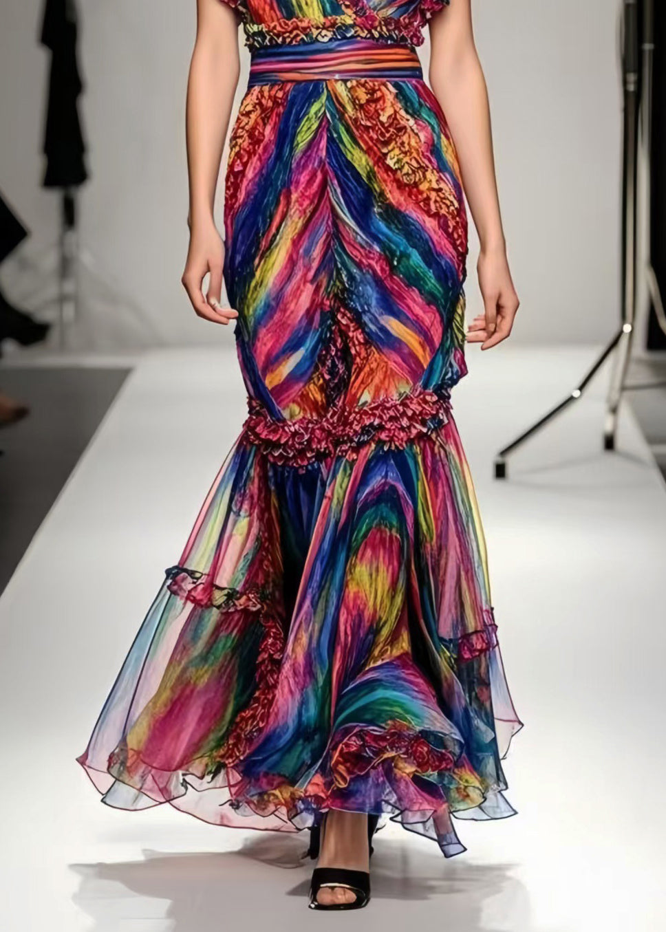 Ruffled Tie Dye Chiffon Robe Dresses Summer