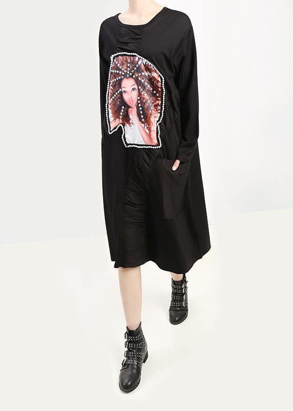 Sequined Cotton Patchwork Clothes Wardrobes Black Loose Dresses