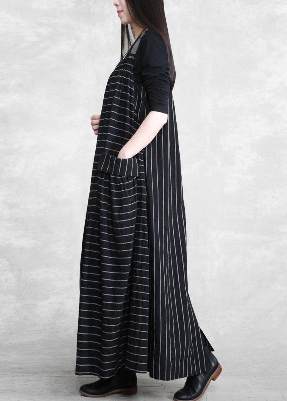 Spaghetti Strap Patchwork Quilting Dresses Work Black Striped Kaftan Dresses