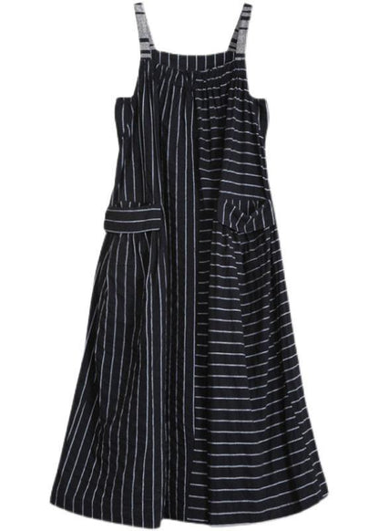 Spaghetti Strap Patchwork Quilting Dresses Work Black Striped Kaftan Dresses