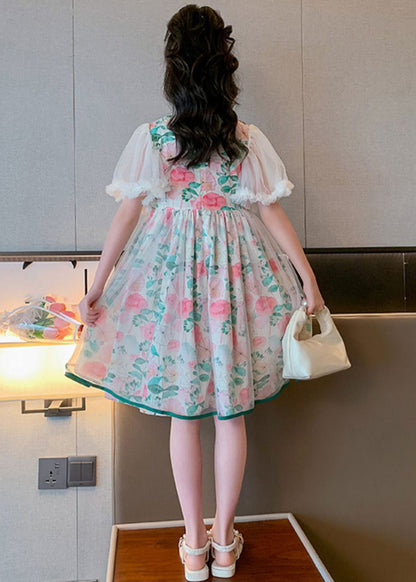 Stand Collar Tulle Patchwork Button Mid Dress Summer