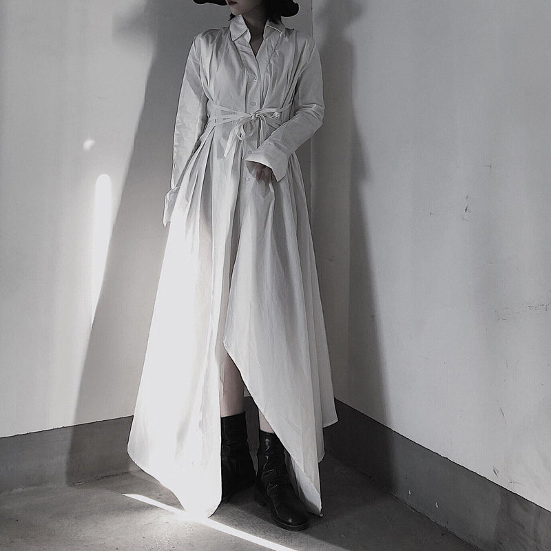 V Neck Asymmetric Spring Quilting Clothes Catwalk White Art Dresses