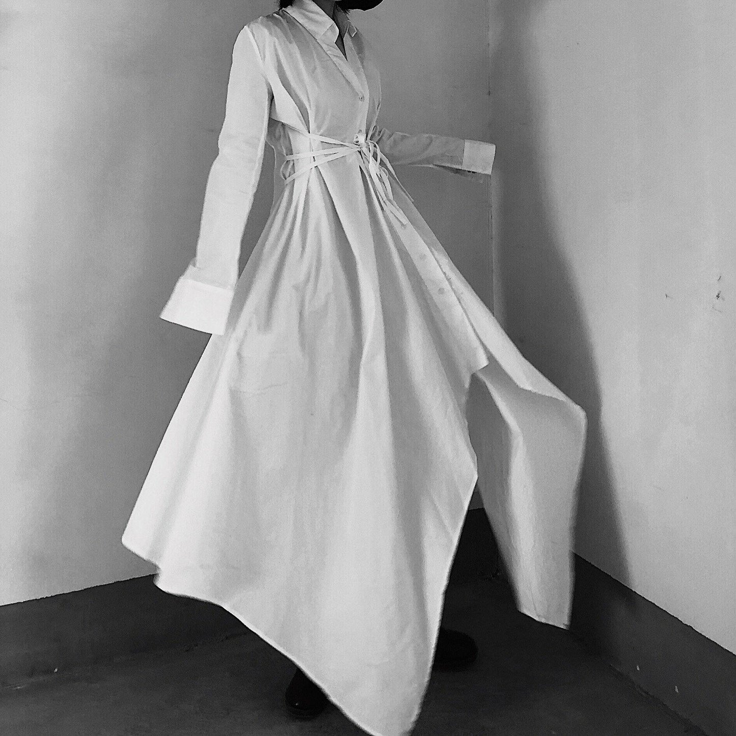 V Neck Asymmetric Spring Quilting Clothes Catwalk White Art Dresses