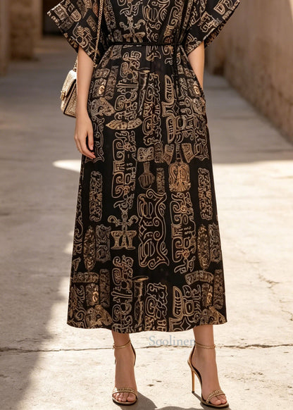 V Neck Print Pockets Cotton Dresses Summer