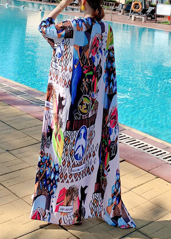 V Neck Print Tie Waist Holiday Long Cardigans Summer