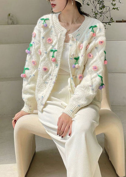White Button Knit Cardigans Spring