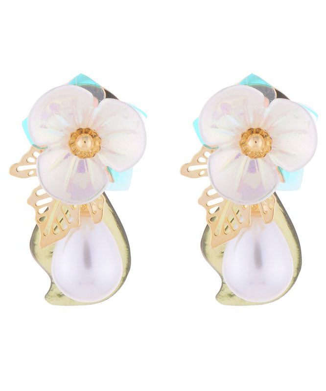 White Copper Overgild Pearl Acrylic Stud Earrings