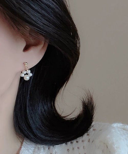 White Gold Copper Overgild Pearl Little Cats Asymmetric Drop Earrings Kx1021