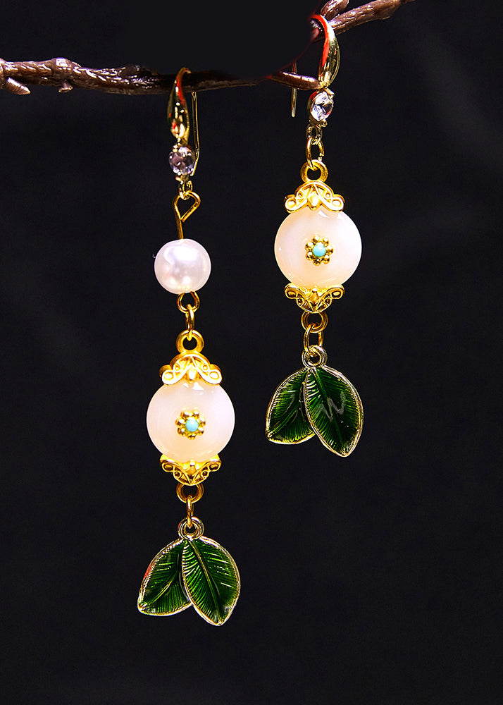 White Jade Leaf Metal Drop Earrings New Style