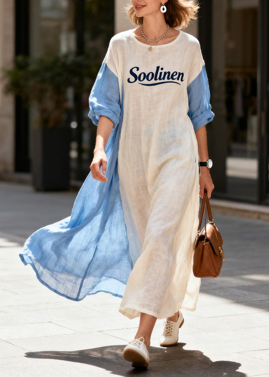 White Oversized Patchwork Cotton Maxi Dresses Summer