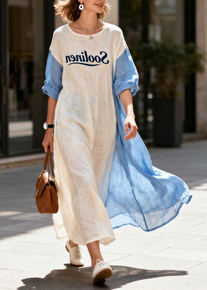 White Oversized Patchwork Cotton Maxi Dresses Summer