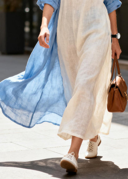 White Oversized Patchwork Cotton Maxi Dresses Summer