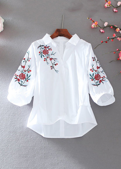 White Peter Pan Collar Embroidered Top Summer