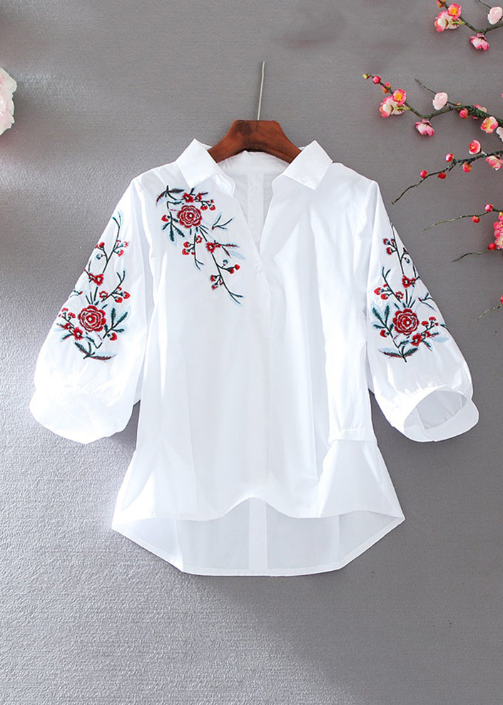 White Peter Pan Collar Embroidered Top Summer