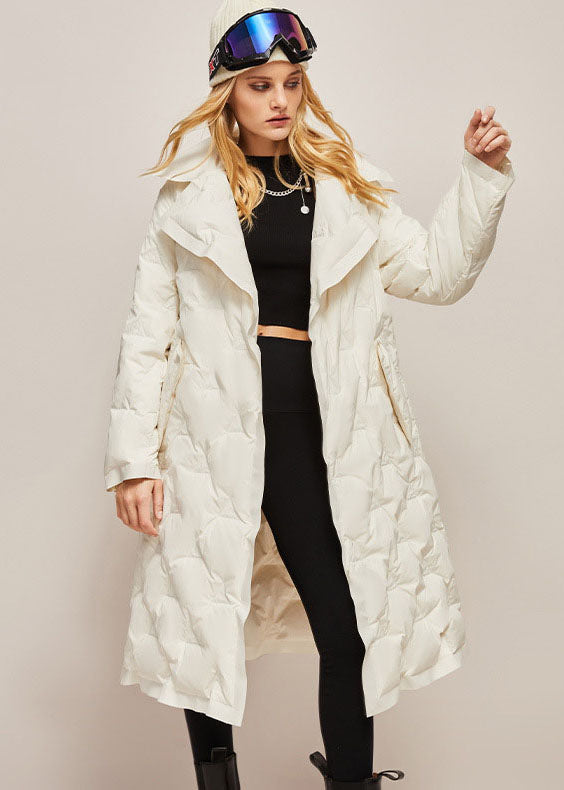 White Peter Pan Collar Color Sashes Warm Duck Down Puffer Jacket Winter
