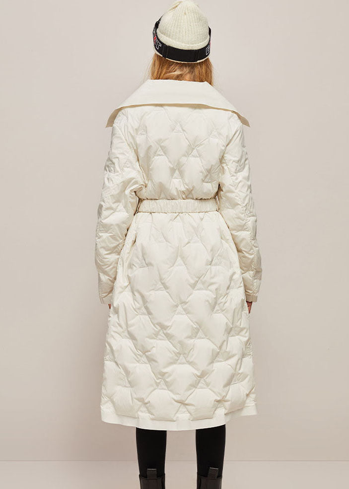 White Peter Pan Collar Color Sashes Warm Duck Down Puffer Jacket Winter