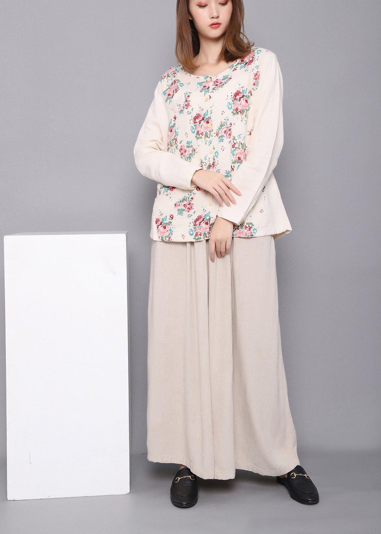 Beautiful White Print Linen Spring Top