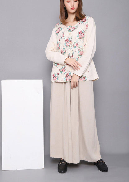 Beautiful White Print Linen Spring Top