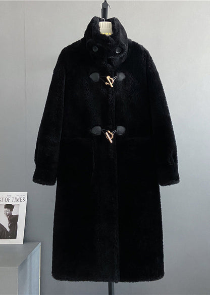White Stand Collar Button Pockets Wool Outwear Winter