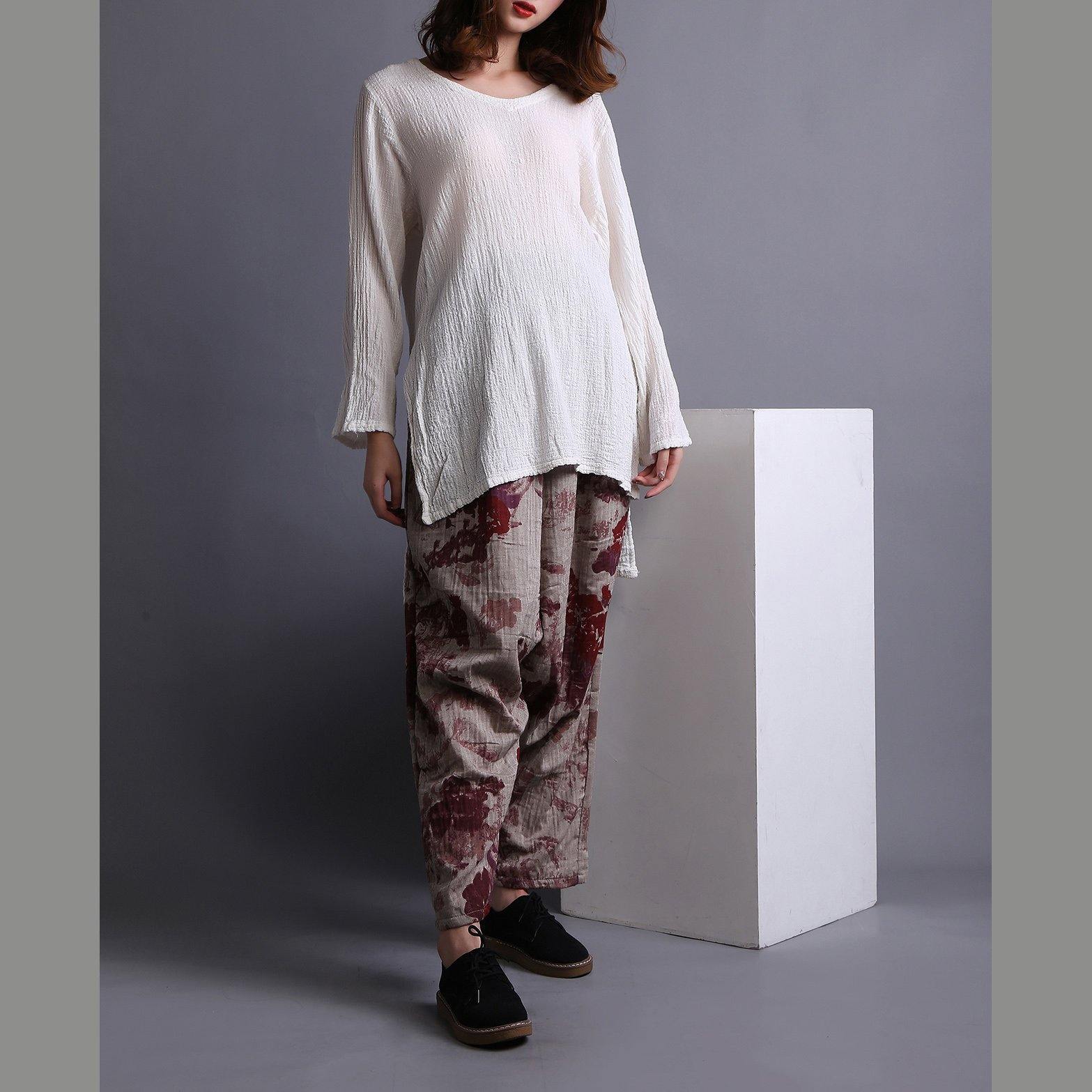 Beautiful White U Neck low high design Linen Shirt Spring