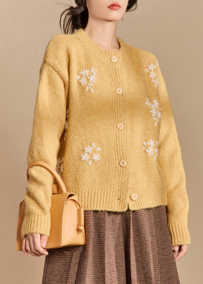 Yellow Button Cozy Knit Cardigan Winter