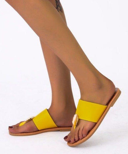 Yellow Faux Leather Flip Flops Sandals Splicing Sequined