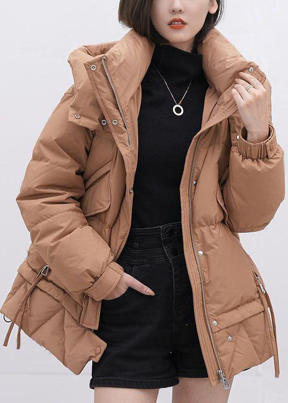 Yellow Green Hooded Stand Collar Thick Duck Down Puffer Jacket Winter