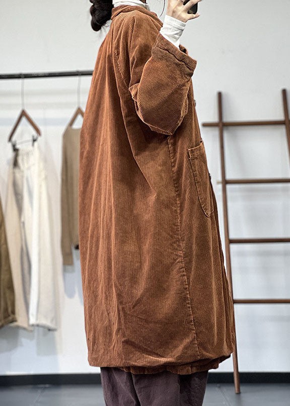 Yellow Oversized Pockets Cotton Filled Corduroy Trench Winter