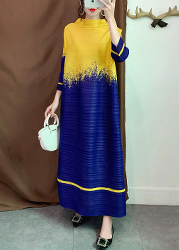 Yellow Slash Neck Patchwork Dresses Long Sleeve